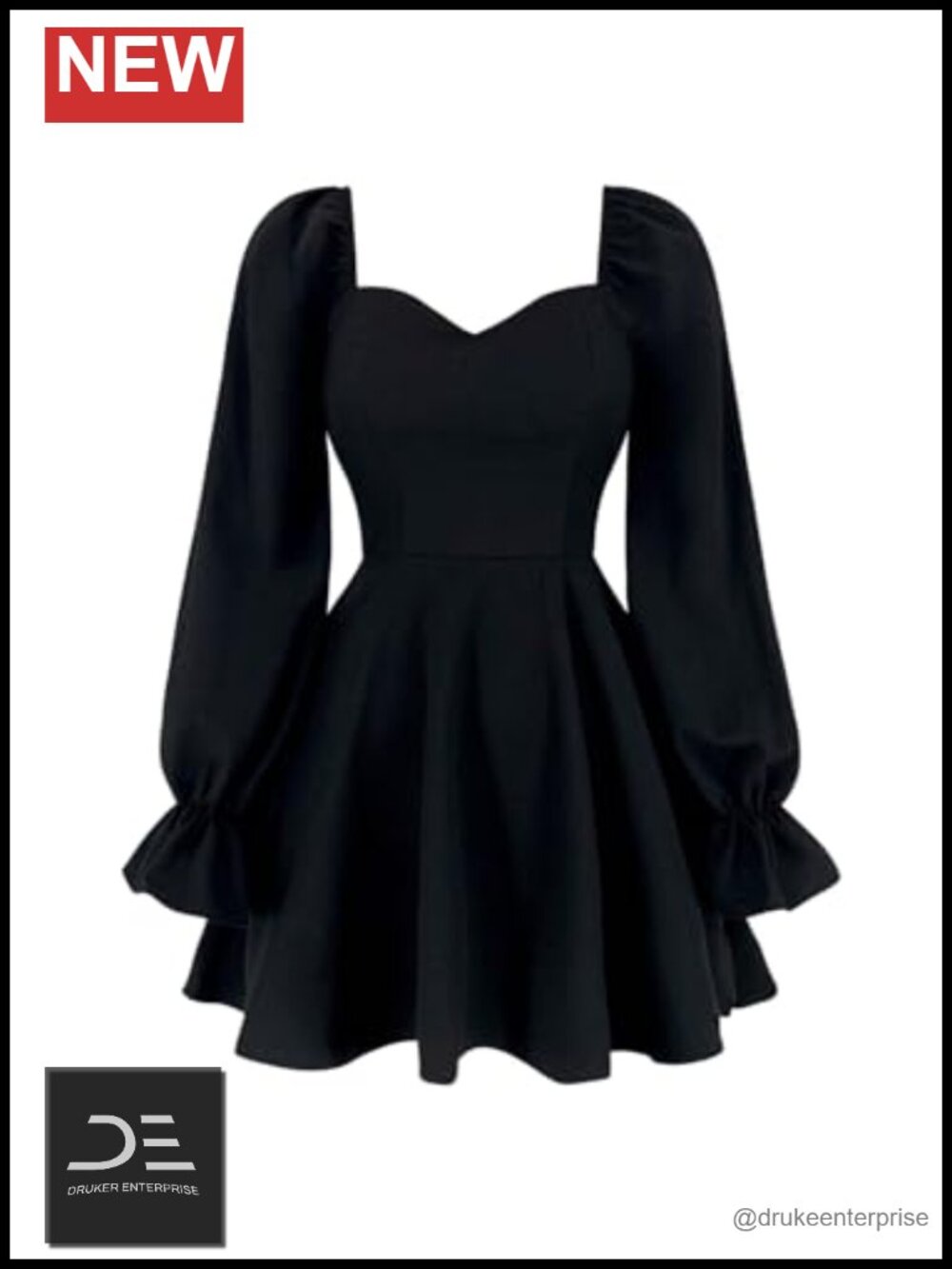 Sweetheart Neck Long Sleeve A-Line Short Dress with Ruffle and Zipper